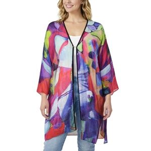 Dilemma Dhun Shroff Abstract Art Tunic Top Rayon Kimono Lagenlook Boho One Size
